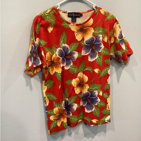 Vintage Ralph Lauren Womens T-Shirt Floral Hawaiian Tropical Island Beach Resort - Picture 1 of 7